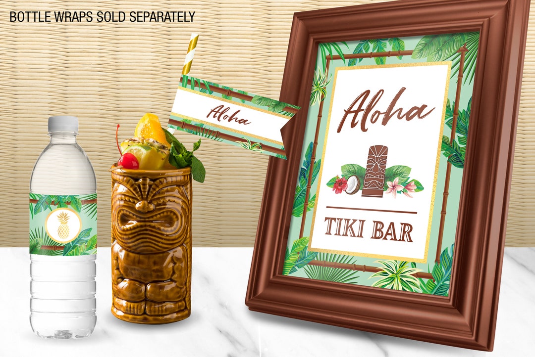Hawaiian Luau Party Tiki Bar Printable Sign // Tropical Barware Decor ...