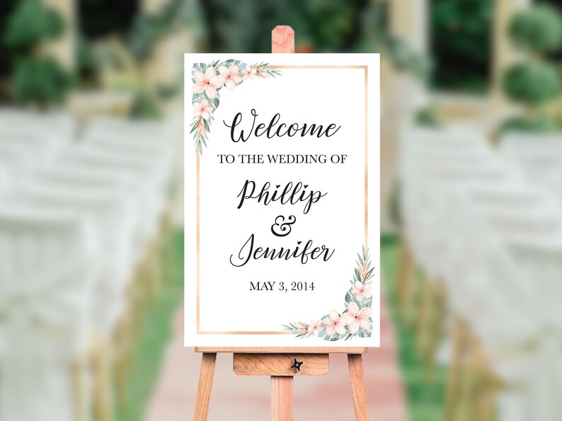 Welcome Sign Wedding Printable Welcome Wedding Sign Beach Wedding Sign Tropical Wedding Ceremony Sign Personalized Welcome Sign