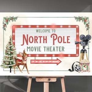 Christmas Movie Night Sign / Holiday Movie Night Backdrop / Boho Christmas / Holiday Movie Night / Family Movie Night Sign / Vintage / BC22