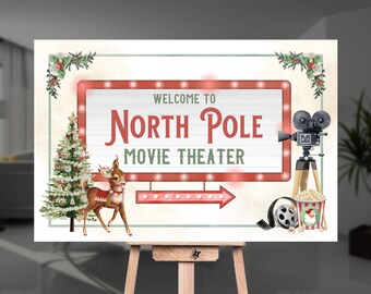 Christmas Movie Night Sign / Holiday Movie Night Backdrop / Boho Christmas / Holiday Movie Night / Family Movie Night Sign / Vintage / BC22