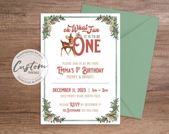 Invitación personalizada para el primer cumpleaños «¡Qué divertido!» (Descarga en PDF)