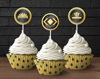 1920s Great Gatsby Printable Decorations / 30th Birthday Cupcake Toppers / 1920s Toppers / Great Gatsby Cupcake Toppers / 30th birthday GP17