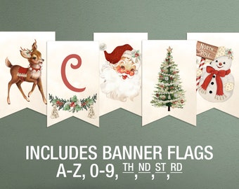 Banner navideño imprimible personalizado: A-Z, 0-9 (Descarga PDF)