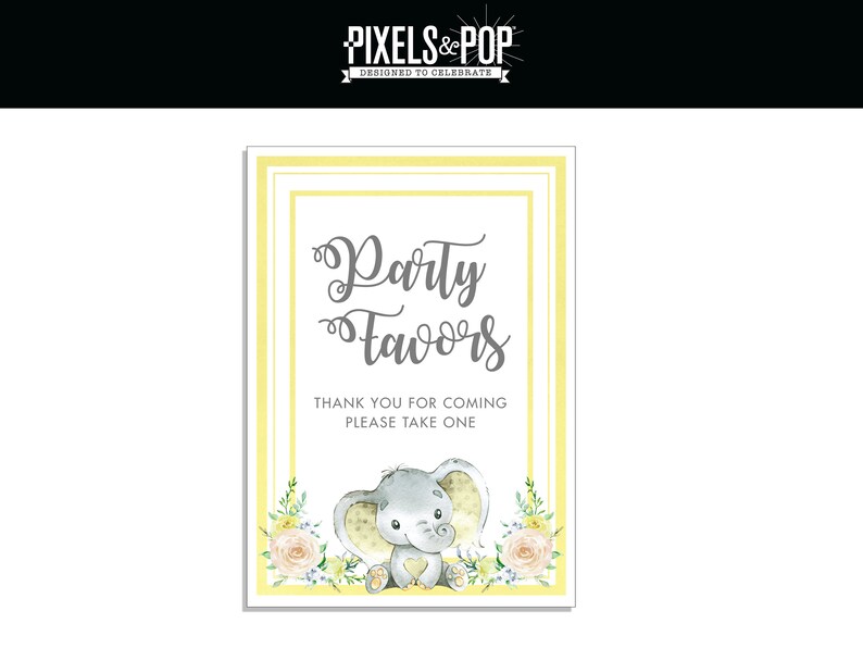 Party Favor Sign Yellow Elephant Baby Shower / Elephant Baby Etsy