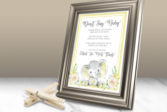 Baby Shower Game Yellow Elephant Don T Say Baby Baby Shower