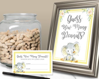 Baby Shower Game Yellow Elephant / How Many Peanuts  / Baby Shower Activity / Baby Shower Decoration / Elephant Baby Shower Game / EP18
