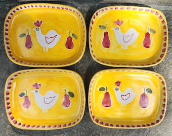 Vietri Italy 4 Small Ceramic Trays Or Dishes  Chicken, Rooster. Italy Pottery