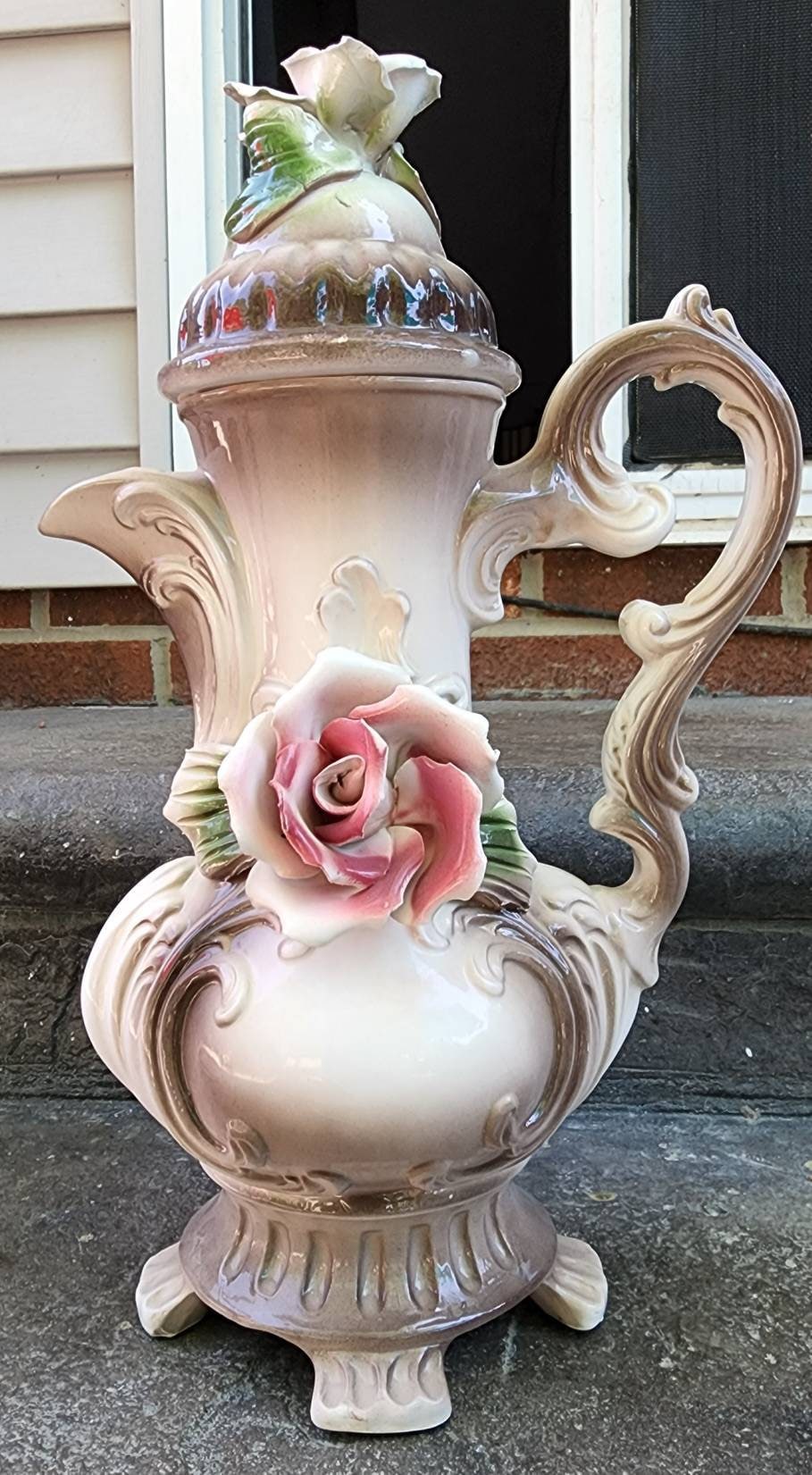 CAPODIMONTEカポディモンテ　イタリア陶器　ヴィンテージ　花瓶 RARE Vintage Capodimonte Italy Porcelain Floral Pitcher Vase~12 1