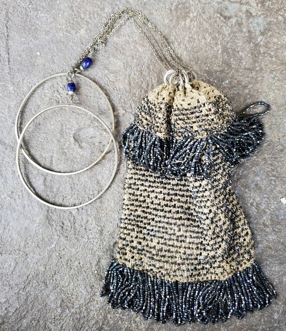 Antique Beaded Drawstring Bag - image 1