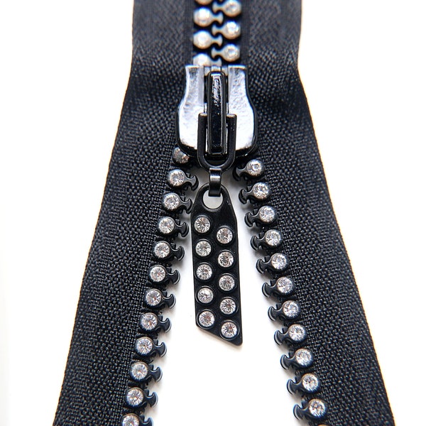 SS12 (3 mm), 12 pulgadas Swarovski Crystal Rhinestone Black Zipper cerrado en un extremo por PC, 80300