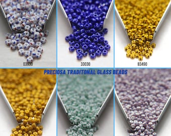 Preciosa 8/0 Opaque Stripe Seed Beads, Czech Glass Rocailles