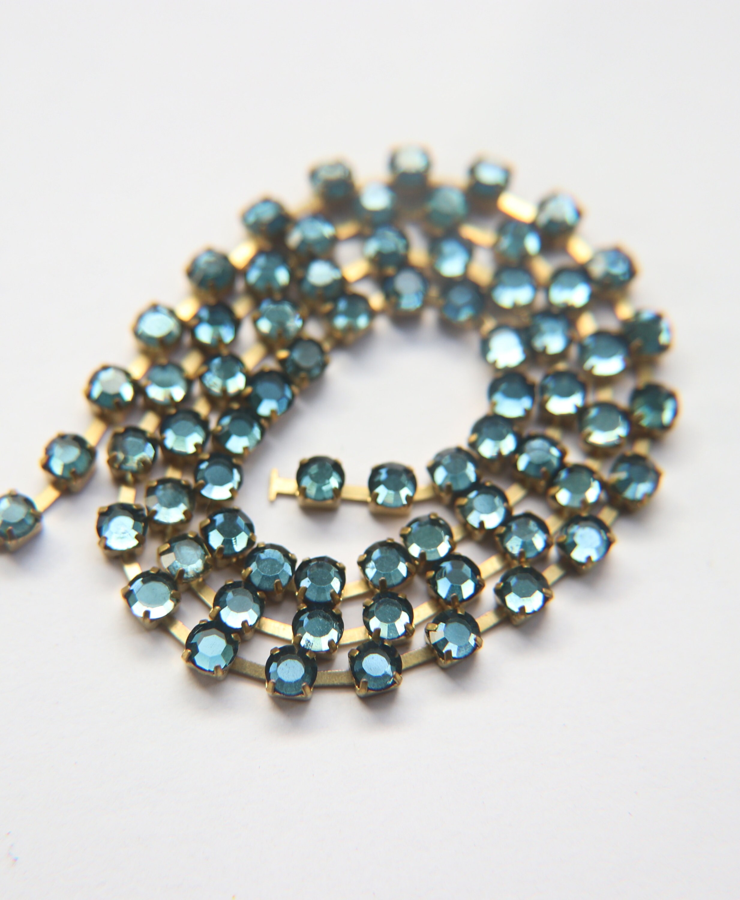 Montana Blue Swarovski Crystal Chain, Brass Settings, 4mm (16ss