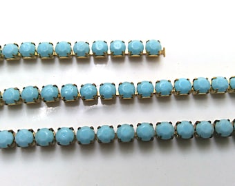 16SS Close Vintage Rhinestone Chain Turquoise 4mm 1/2/5/15 Meters vintage findings, strass chains, craft supplies, rare craft supplies, deco
