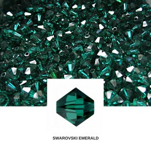 Cuentas bicónicas Swarovski color esmeralda de 4 mm, cristal austriaco