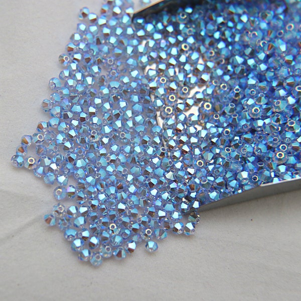Swarovski (3/4mm) Light Sapphire AB 2X FC Bicones Beads Rainbow 36/72/144/432/720 Pieces (211) PREMIUM Materials, jewelry supplies