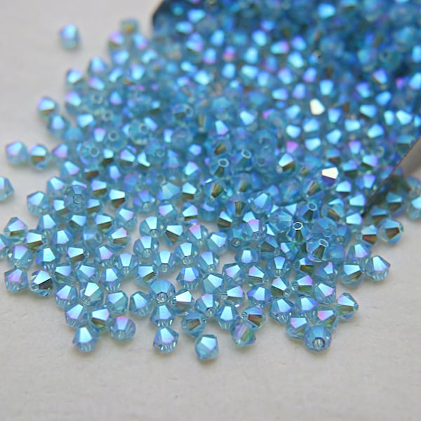 Swarovski (3/4mm) Aquamarine AB 2X FC Bicones Beads Rainbow 36/72/144/432/720 Pièces (202), embellissements couture, fabrication de bijoux