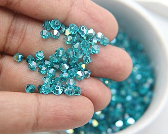 3/4mm Swarovski Blue Zircon AB Bicones Beads 36/72/144/432