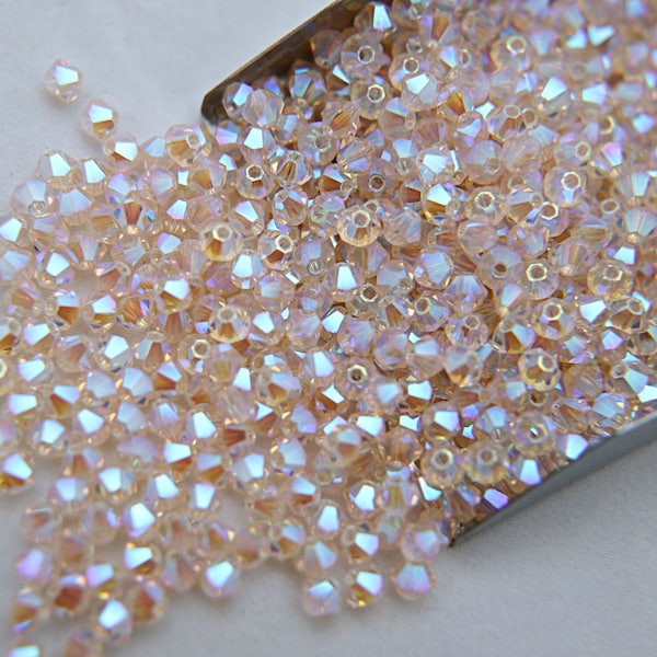 Swarovski (3/4mm) Silk AB 2X FC Bicones cut Beads 36/72/144/432/720 Pieces, jewelry findings, embellishments, embroidery materials