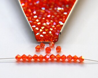 Swarovski Red Topaz Shimmer Bicones, 3/4mm, Jewelry Making Beads