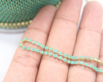 6 SS Rhinestone Chain Vintage Glass Jade green Opaque 2mm 1/2/5/15 Meters embroidery materials, craft vintage findings, embellishments lace