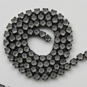 6 SS Rhinestone Chain Vintage Glass Crystal Frosted Antique Black Plated 2mm 1/2/5/15 Meters embroidery materials, craft vintage findings