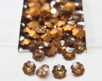 10mm Swarovski Vintage Flower Foiled Rhinestones in Light Colorado Topaz 2 pieces