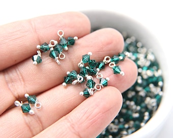 Emerald Swarovski Crystal Dangles - 4mm Sterling Silver Jewelry Charms