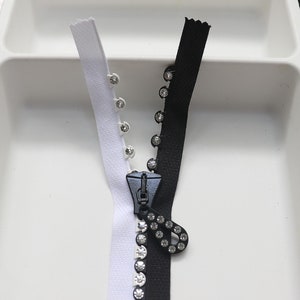SS24 (74 cm) langer Swarovski Crystal Strass Black & White Zipper an einem Ende mit PC geschlossen