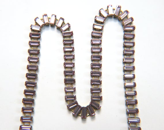 Swarovski Snake Baguette chain 7x3 mm in White Alabaster Brass settings 0.5 Mtr