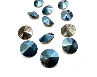 12 mm Metaliczny niebieski Vintage Swarovski 3015 Naszywany guzik Rivoli Oryginalny kryształ Swarovski
