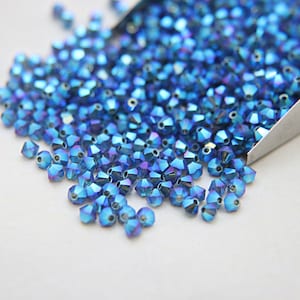 Swarovski 4mm Montana AB Bicone Beads: Jewelry Making Supplies