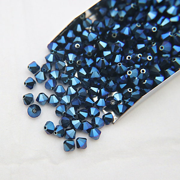 4/6mm Crystal Metallic Blue Swarovski Bicone Cuts 12/36/72/144/288 Pieces rare beads