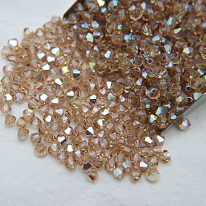 Swarovski (3/4mm) Light Colorado Topaz AB Bicones beads 36/72/144/432/720 Pieces PREMIUM rainbow beads jewelry making couture embellishments