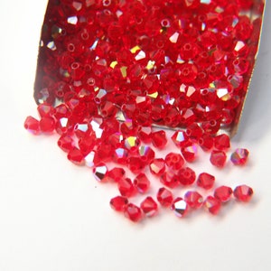 Lot De 100 Perles Facettées De Bohême 4mm Couleur Light Siam - Marque Preciosa, Port Gratuit