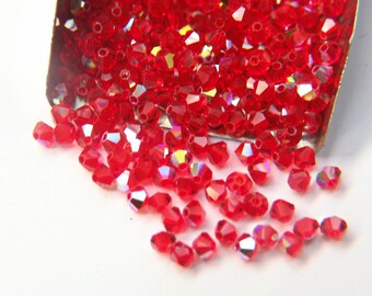 Swarovski (4mm) Licht Siam AB Bicones Regenbogen Perlen 36/72/144/432/720 Stück, PREMIUM Regenbogen Perlen, Schmuckherstellung, Couture Verzierungen