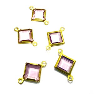 Square Vintage Swarovski Crystal 2 loops Connectors in Light Amethyst, Brass settings
