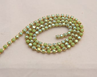 6 SS Rhinestone Chain Vintage Opaque Glass Peridot Aurore Boreale 2mm 1/2/5/15 Meters