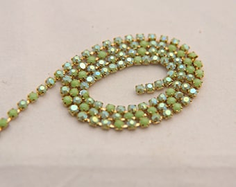 6 SS Rhinestone Chain vintage Opaque Glass Peridot Aurore Boreale 2mm 1/2/5/15 Meters