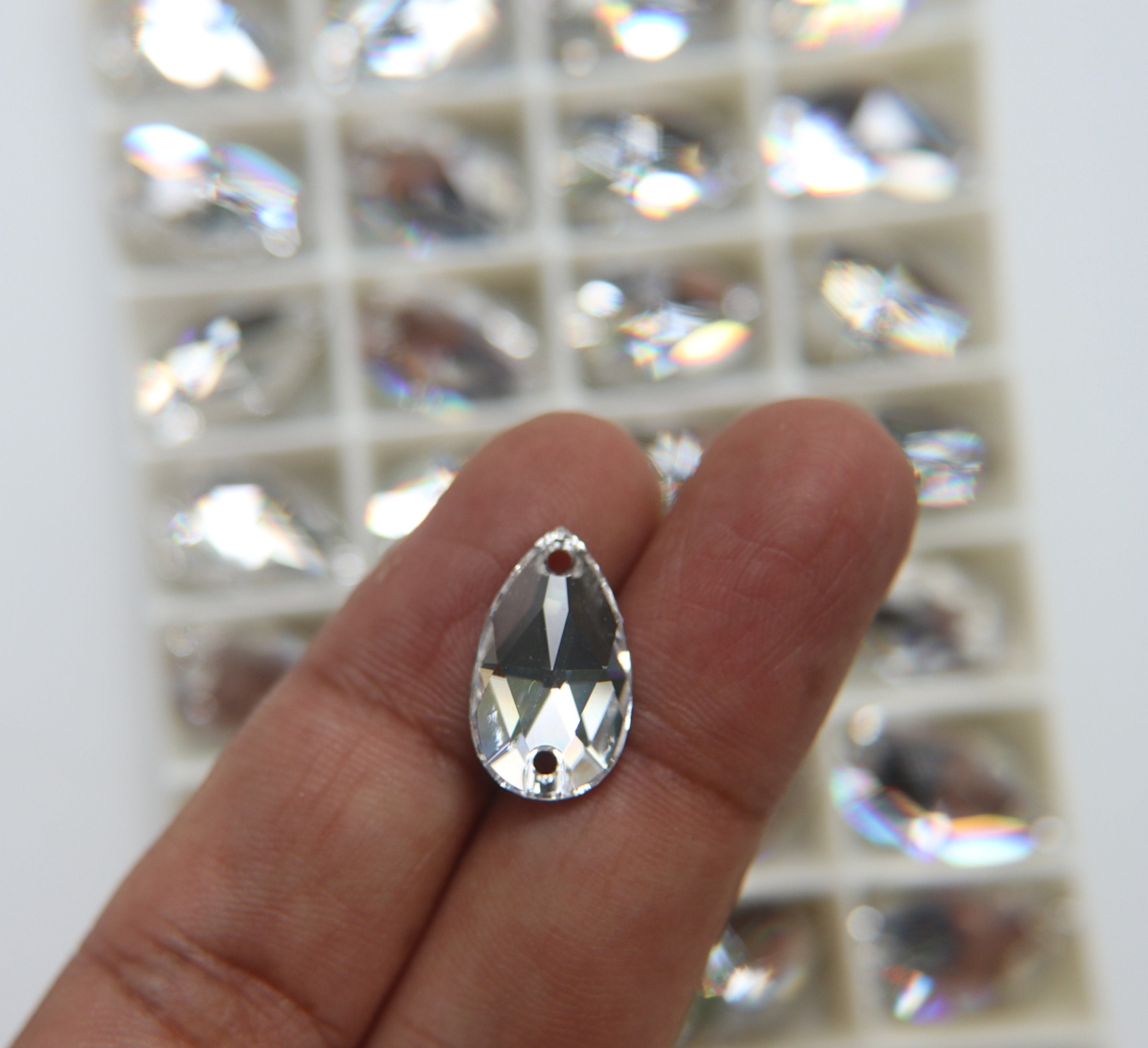 Swarovski 3230 Pear Sew-on Crystal, Volcano Crystal AB, 18x10.5mm 