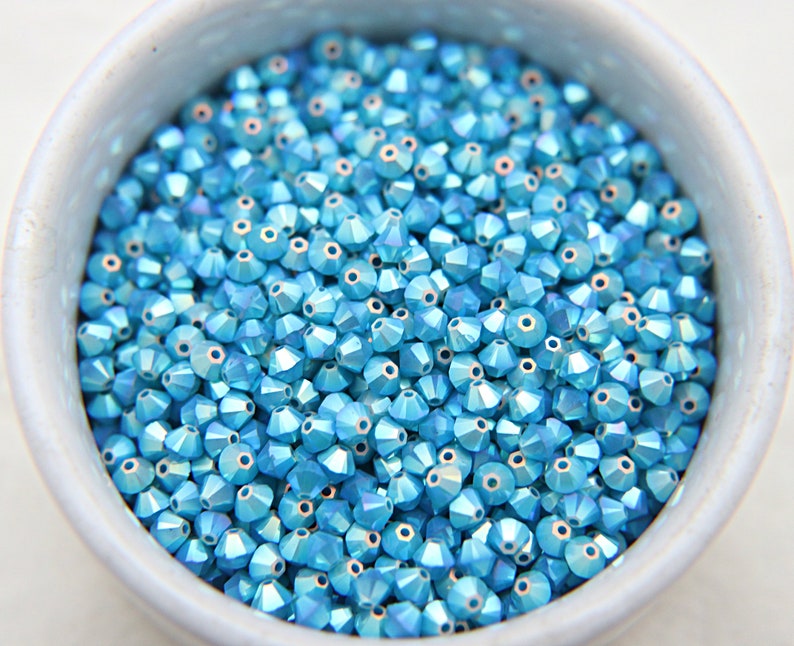 4mm Dark Caribbean Blue Opal (395) 2X Aurore Boreale Swarovski Bicone Cuts beads AB 36\/72\/144\/432\/720 Pieces embellishment couture