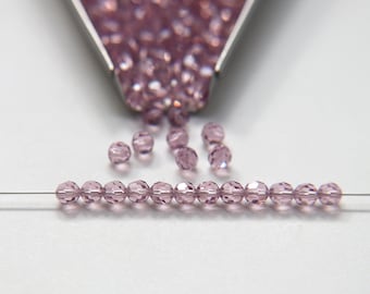 Cuentas de cristal Swarovski vintage de 4 mm, redondas facetadas de amatista clara, suministros para bisutería (#5000)