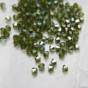 4mm Olivine AB Swarovski Bicone Beads, Jewelry Making