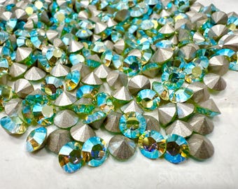 29ss Swarovski-kristal 1028 Chaton-chrysoliet Aurore Boreale ronde steen met spitse achterkant kristal