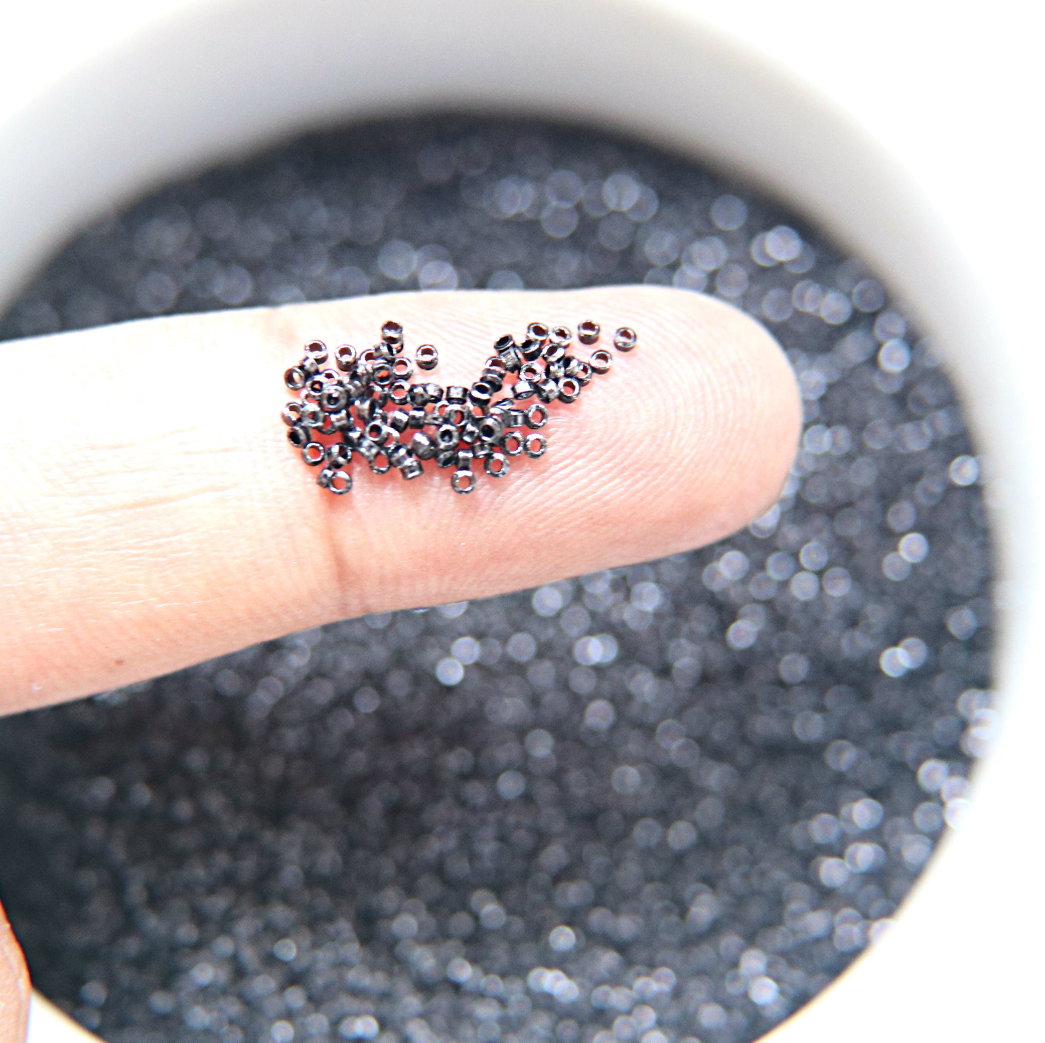 1mm Micro Jet Black Metallic Plated Tube Beads 5/10/100/500
