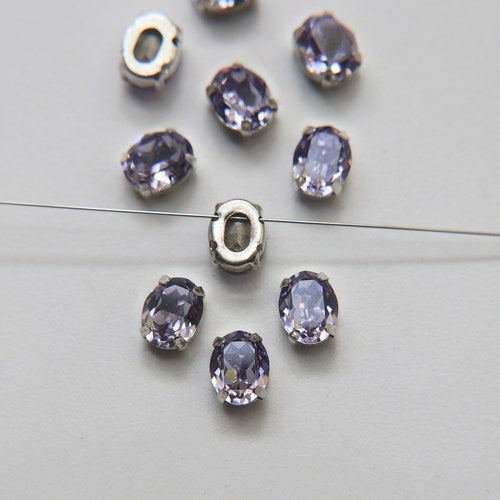 Swarovski Light Tanzanite Oval Stein, Vintage Silber Krappenfassung (10 x 8 MM)