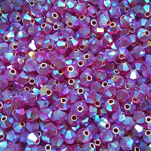 Swarovski 3/4mm Fuchsia AB 2X FC Bicones Rainbow Beads 36/72/144/432/720 Pieces jewelry making, embroidery materials, couture embellishments