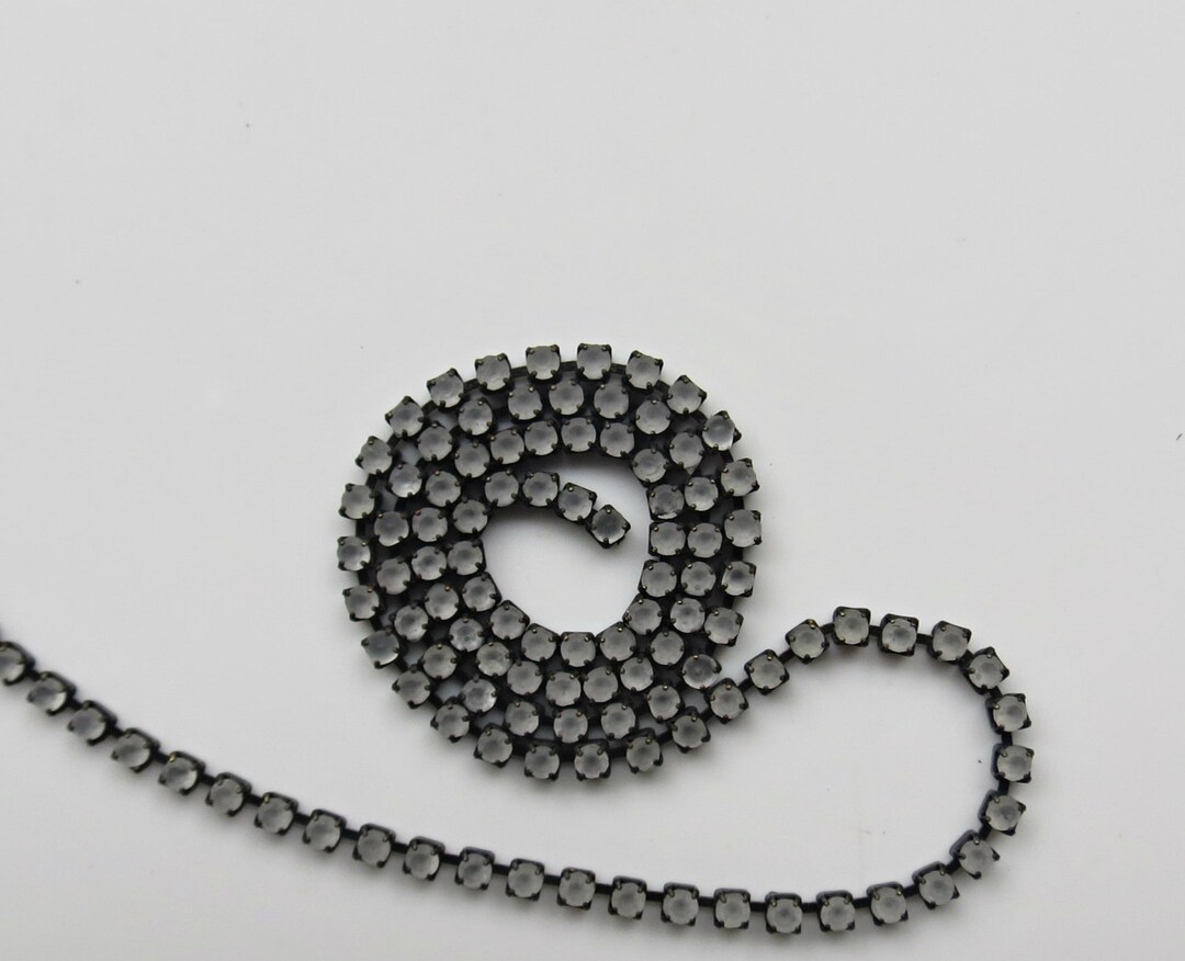 12ss Frosted Glass Rhinestone Chain, Antique Black Plated, Vintage ...