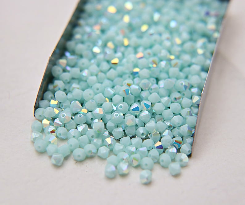 144 Swarovski 5328 Crystal XILION Bicone Beads Jewelry 4mm WHITE ALABASTER AB 2x