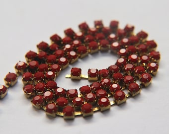 16ss Vintage Rhinestone Chain, Burnt Rust Opaque Glass Chatons, 4mm
