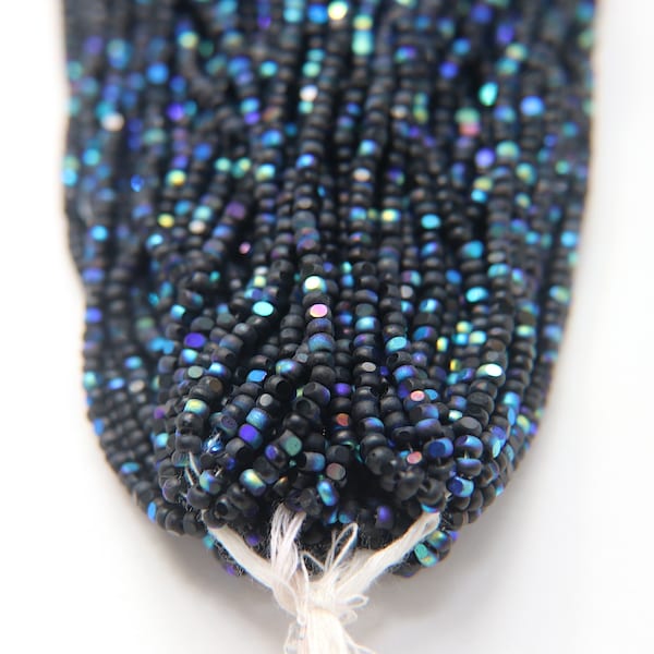 8/0 Hanks Charlotte Cut Beads Patina Matt Black Aurore Boreale Hanks PREMIUM SEED BEADS Native Supplies ornament making